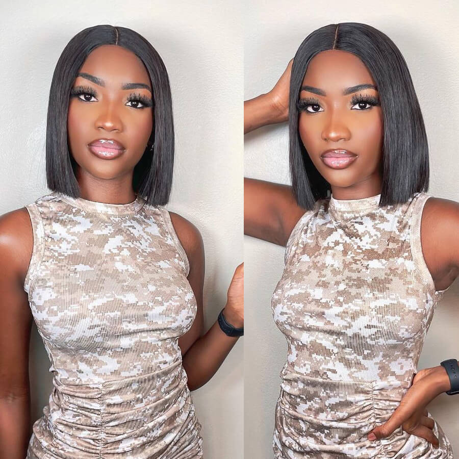 Short Straight Hair Bob Wig 4x4 Tranparent Lace Closure 100% Virgin Human Hair Wig-Rosehair