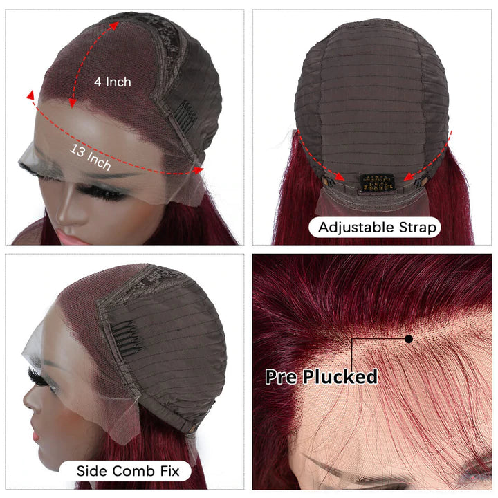 Rose Hair Warm Look Friendly Dark Roots Ombre Burgundy Romatic Wave Lace Frontal Wig