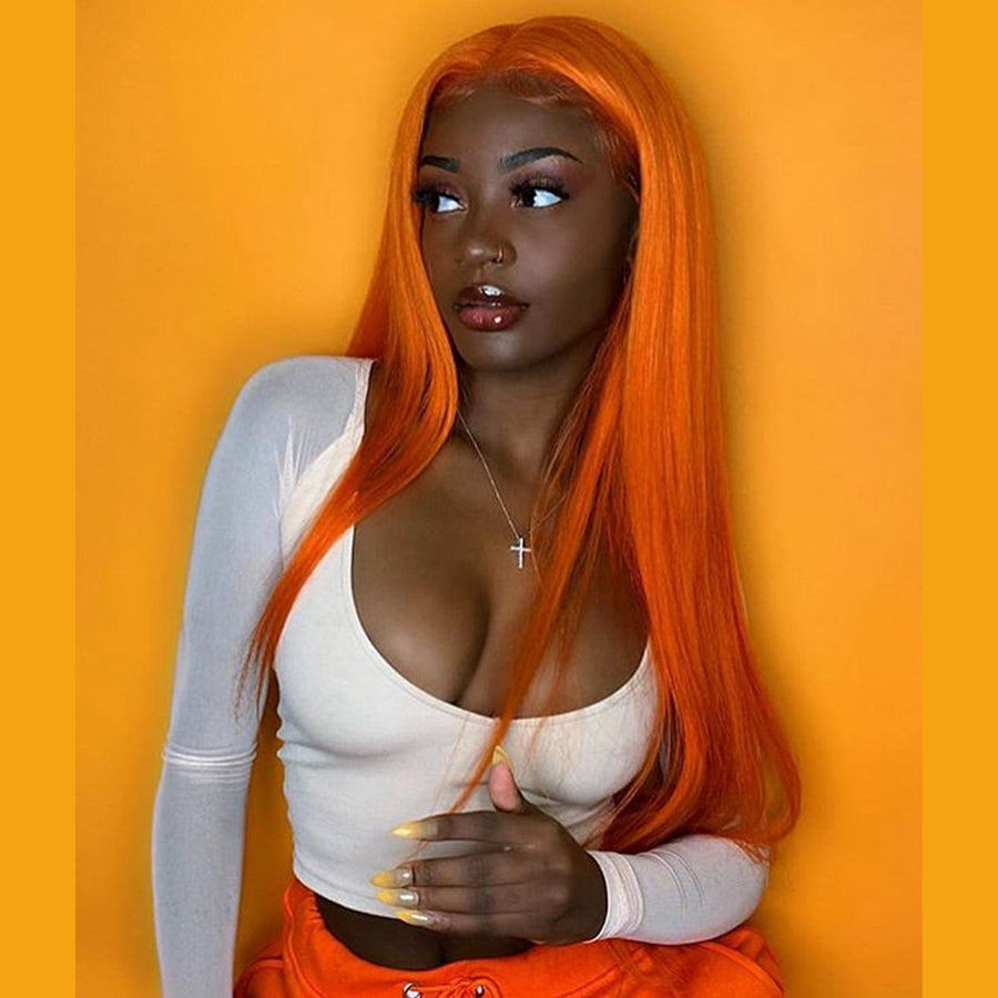 Rose Hair Human Brazilian Virgin Orange Color Hair Lace Frontal Wig 2020 New Fashion Hairstyle - Rose Hair