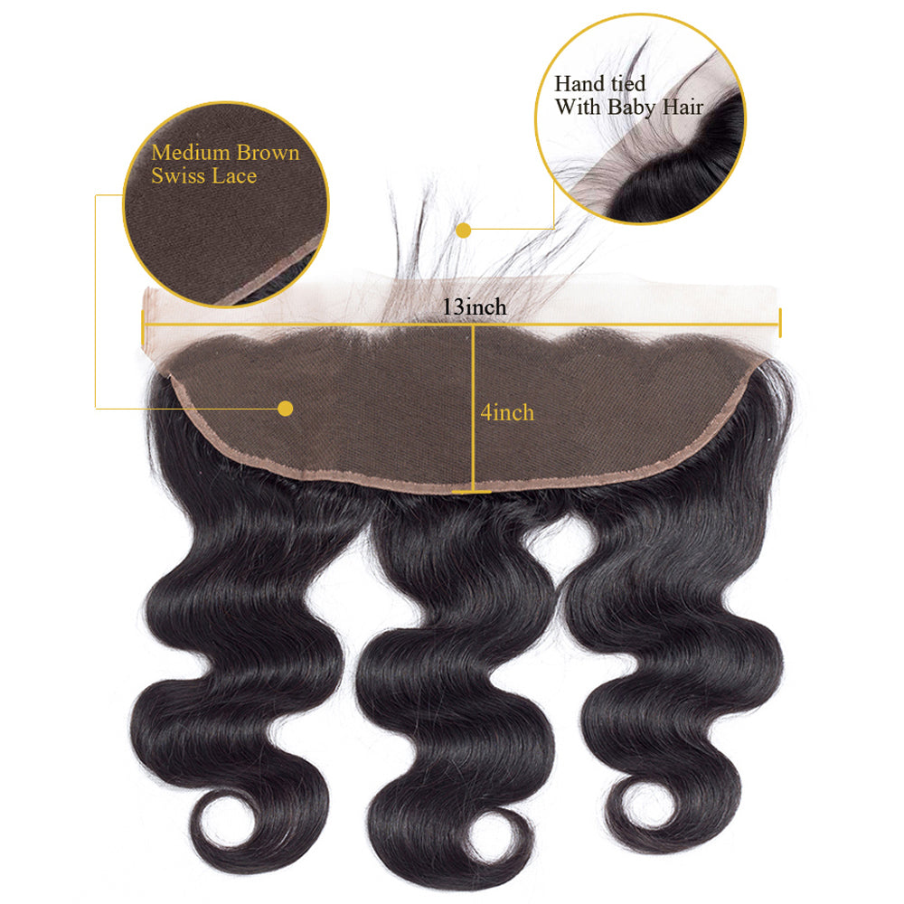 10A Grade Body Wave Pre Plucked 13x4 Ear to Ear Lace Frontal with 3 Bundles Best Brazilian Virgin Hair - Rose Hair