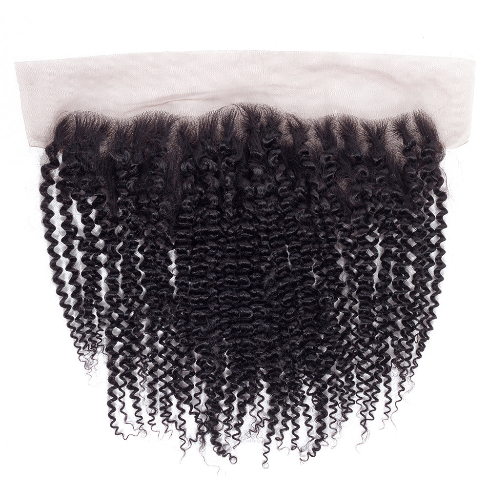 1PCS Brazilian Virgin Kinky Curly Pre Plucked 13x4 Lace Frontal - Rose Hair