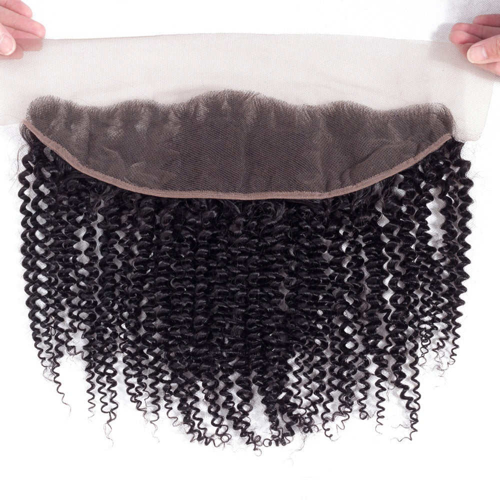 1PCS Brazilian Virgin Kinky Curly Pre Plucked 13x4 Lace Frontal - Rose Hair