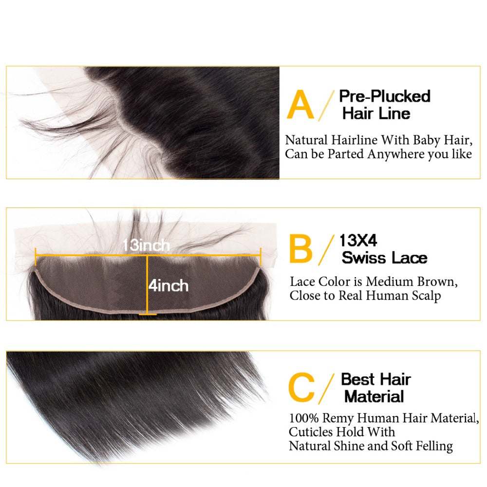 10A Grade Straight Pre Plucked 13x4 Ear to Ear Lace Frontal with 3 Bundles Best Brazilian Virgin Hair - Rose Hair