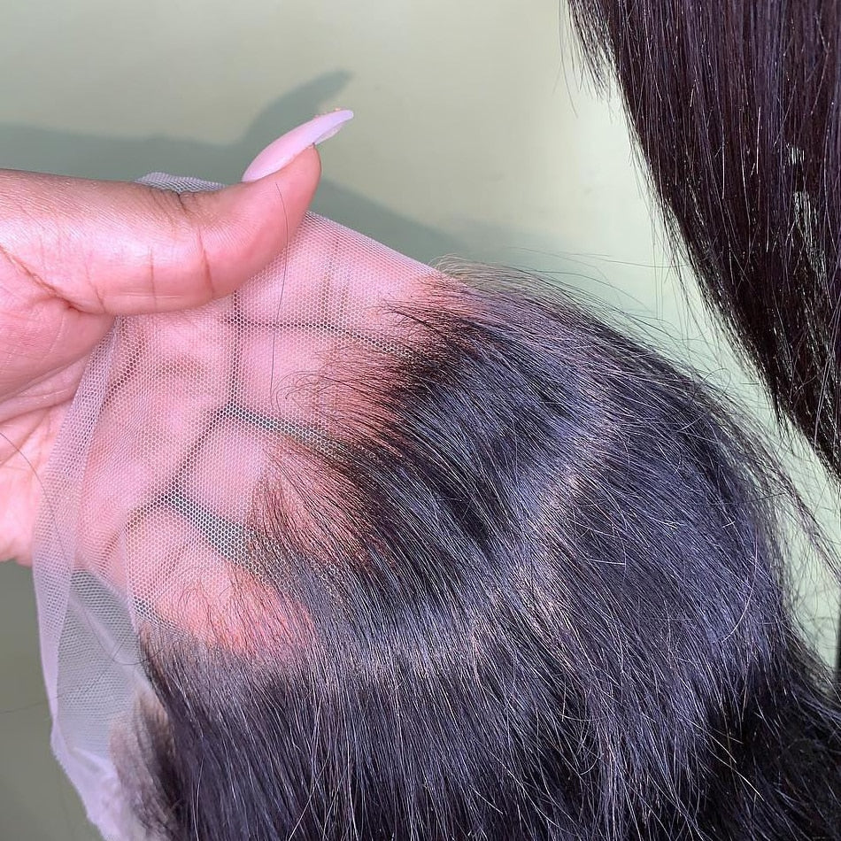 10A Grade Straight Pre Plucked 13x6 Lace Frontal with 3 Bundles Best Brazilian Virgin Hair - Rose Hair