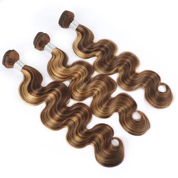 Highlight Honey Blonde Hair with Closure Brazilian Body Wave Human Hair 3 Bundles with 4x4 Lace Closure P4/27