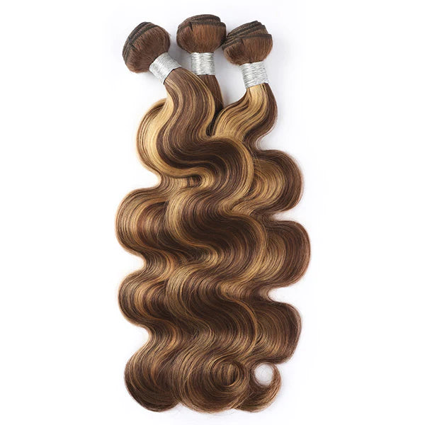Highlight Honey Blonde Hair with Closure Brazilian Body Wave Human Hair 3 Bundles with 4x4 Lace Closure P4/27