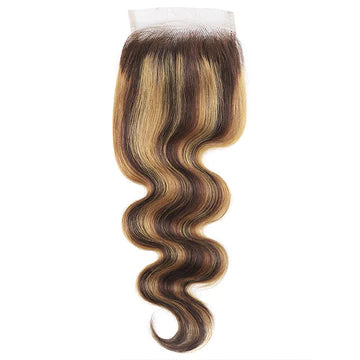 Highlight Honey Blonde Hair with Closure Brazilian Body Wave Human Hair 3 Bundles with 4x4 Lace Closure P4/27