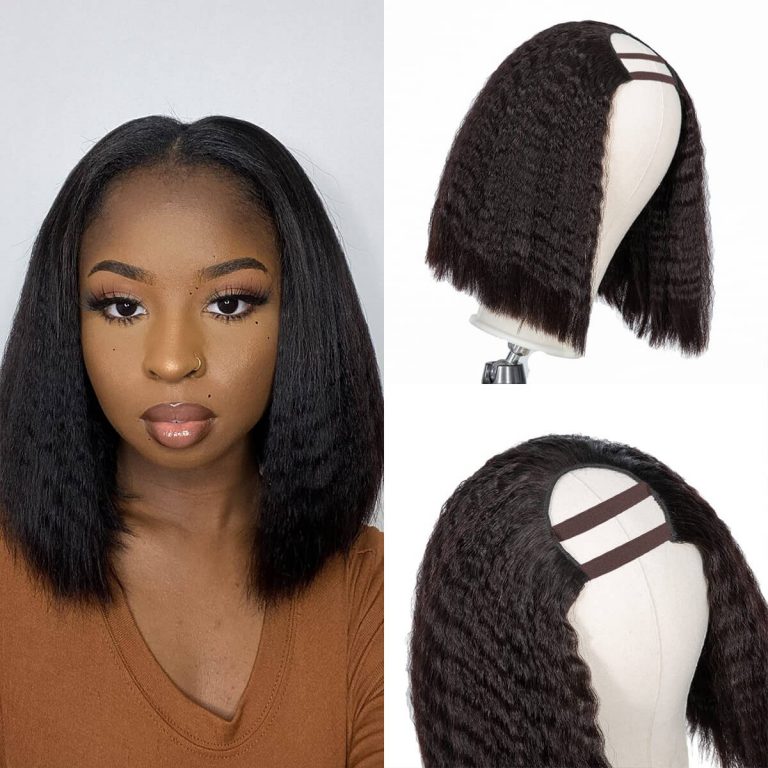Kinky Straight U Part Bob Wig Yaki Human Hair Wigs 150% Density