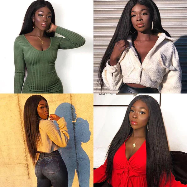 Malaysian Kinky Straight Hair 3 Bundles with 4*4 Lace Closure 100% Human Hair Weaving