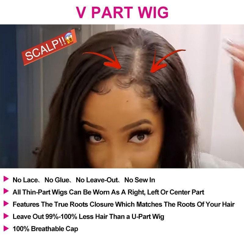 Kinky Straight V-part Wigs No Leave Out Natural Looking Yaki Wigs 180% Density