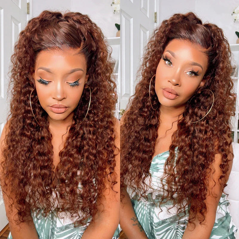 Rose Hair Brunette Auburn Copper 13x4 Lace Frontal Wig Virgin Human Hair Reddish Brown Color