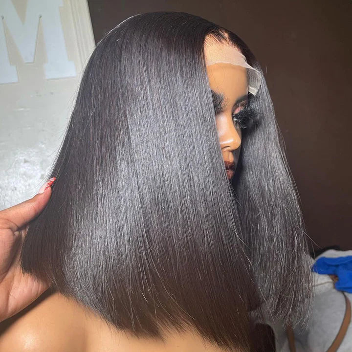 Rose Hair 5x5 Invisible HD Lace Closure Short Bob Wigs 150% Density Virgin Human Hair Silky Straight