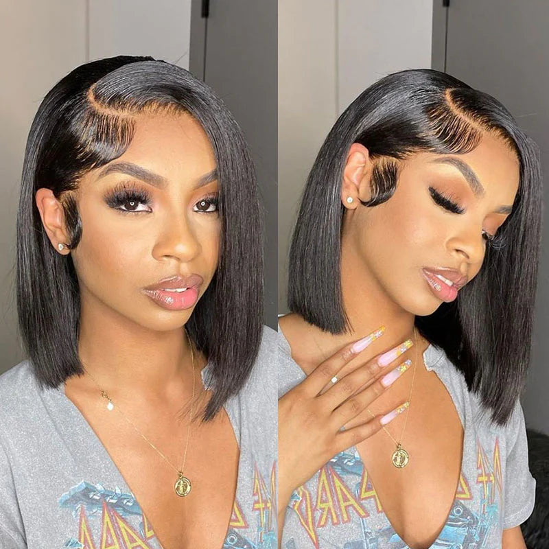 Rose Hair 5x5 Invisible HD Lace Closure Short Bob Wigs 150% Density Virgin Human Hair Silky Straight
