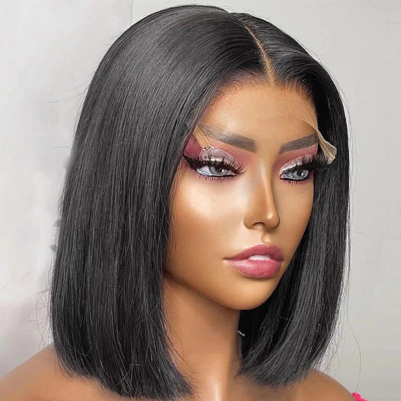 Rose Hair 5x5 Invisible HD Lace Closure Short Bob Wigs 150% Density Virgin Human Hair Silky Straight