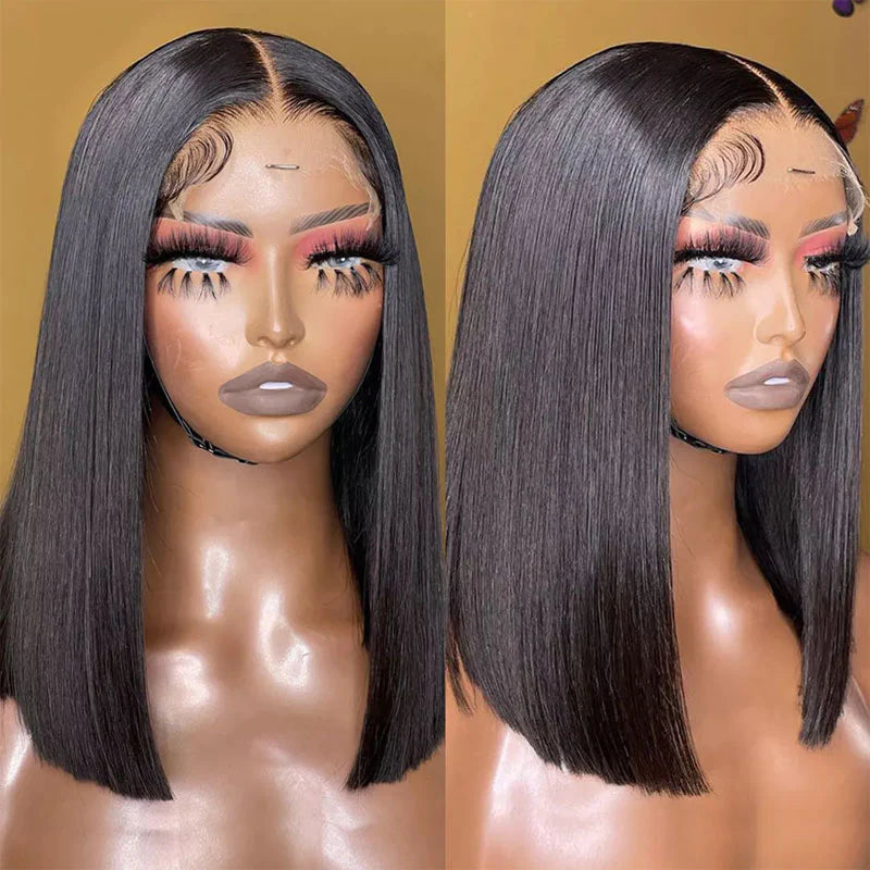 Rose Hair 5x5 Invisible HD Lace Closure Short Bob Wigs 150% Density Virgin Human Hair Silky Straight