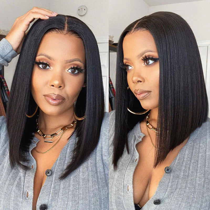 Rose Hair 5x5 Invisible HD Lace Closure Short Bob Wigs 150% Density Virgin Human Hair Silky Straight