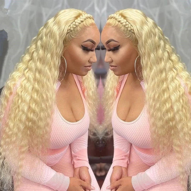 Rose Hair 13x4 Lace Frontal Wigs 613 Blonde Deep Wave Virgin Human Hair