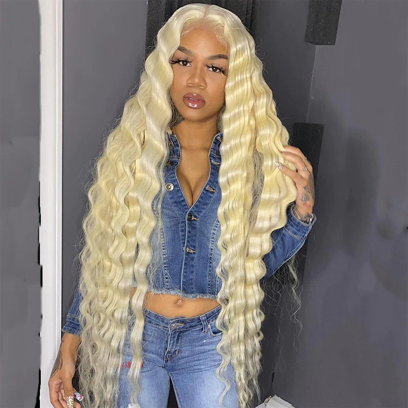 Rose Hair 13x4 Lace Frontal Wigs 613 Blonde Deep Wave Virgin Human Hair