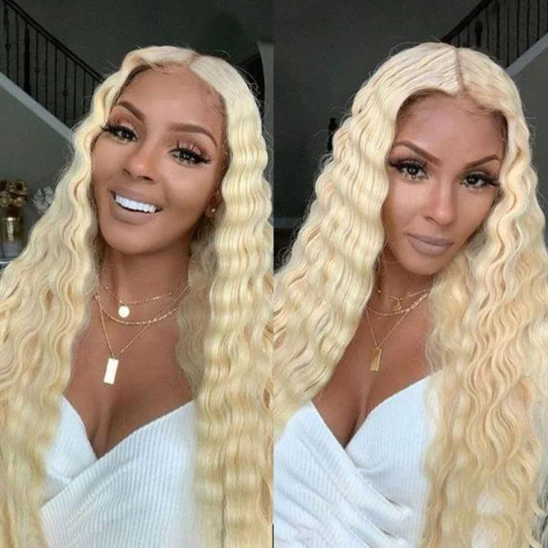 Rose Hair 13x4 Lace Frontal Wigs 613 Blonde Deep Wave Virgin Human Hair