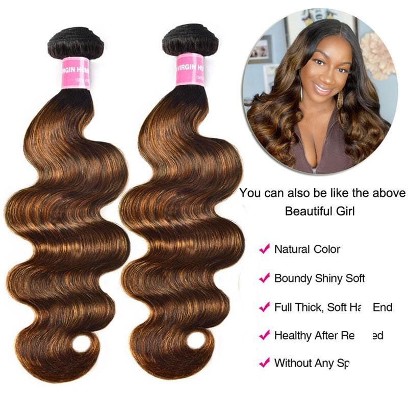 Balayage Highlights Ombre Color 3 Bundles with 4x4 Lace Closure Pre Plucked Free Part Hair Bundles Body Wave