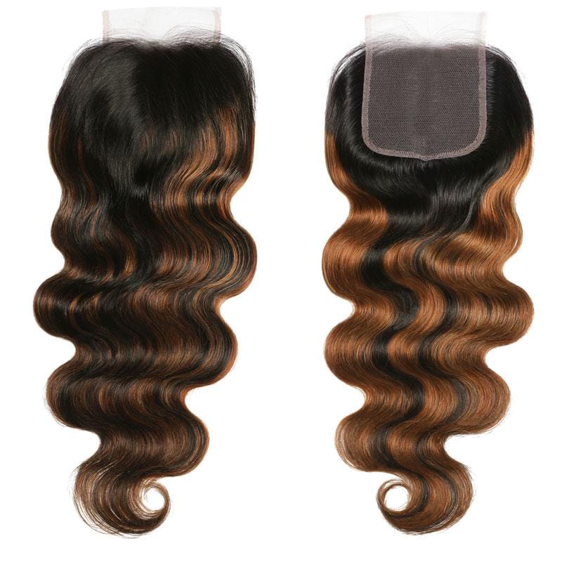 Balayage Highlights Ombre Color 3 Bundles with 4x4 Lace Closure Pre Plucked Free Part Hair Bundles Body Wave