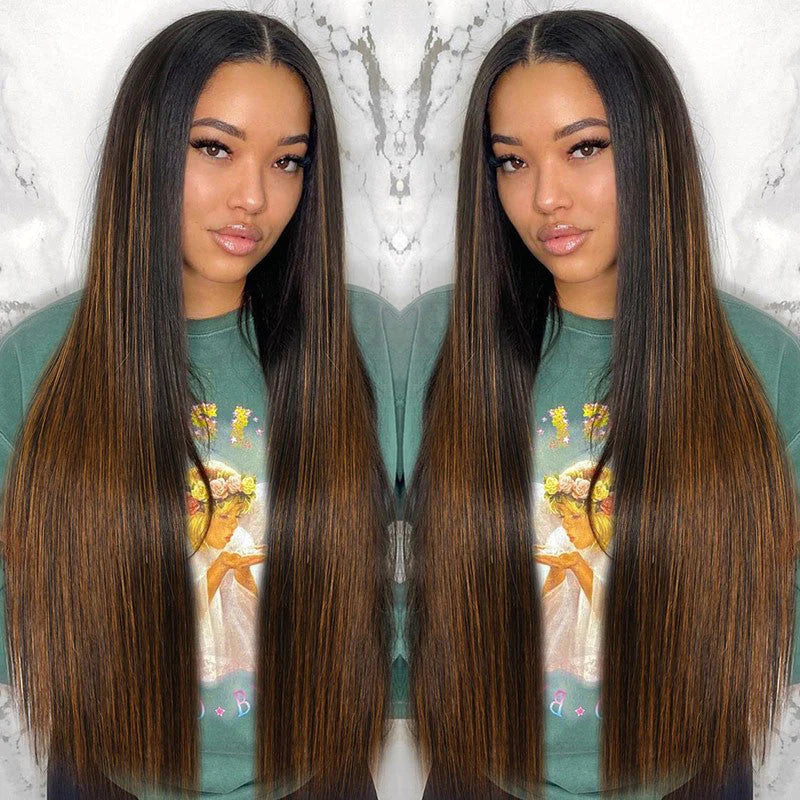 Dark Root Balayage Color U Part Wig Glueless Natural Scalp Beginner Friendly V Part Wigs