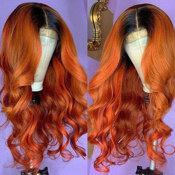 Rose Hair Dark Roots Cinnamon Brunette 13x4 Lace Frontal Wig Body Wave Human Hair
