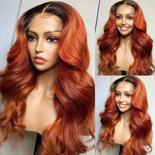 Rose Hair Dark Roots Cinnamon Brunette 13x4 Lace Frontal Wig Body Wave Human Hair