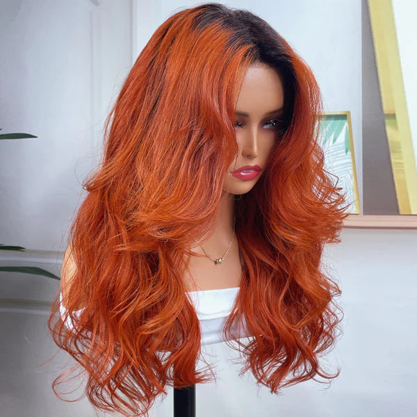 Rose Hair Dark Roots Cinnamon Brunette 13x4 Lace Frontal Wig Body Wave Human Hair