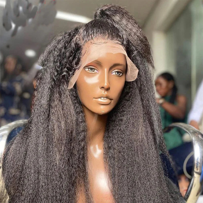 Kinky Straight 13x4 Lace Front Wigs Human Hair Natural Black 180% Density