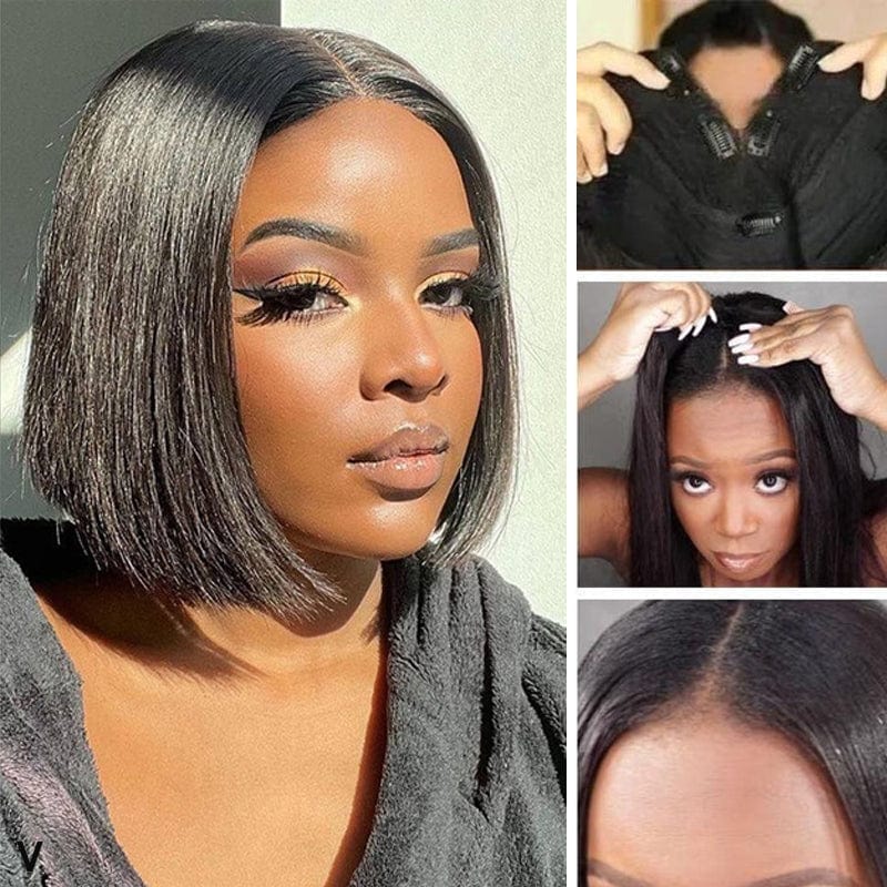 Short Straight Bob V Part Wigs Meets Real Scalp No Leave Out Beginner Friendly Easy Wear