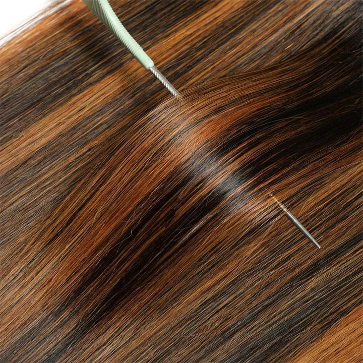 Ombre Balayage Highlights 4x4 Lace Closure with 3 Bundles Bone Straight Virgin Human Hair Weave with Closure Free Part