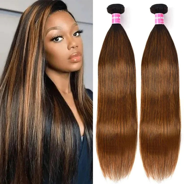 Ombre Balayage Highlights 4x4 Lace Closure with 3 Bundles Bone Straight Virgin Human Hair Weave with Closure Free Part