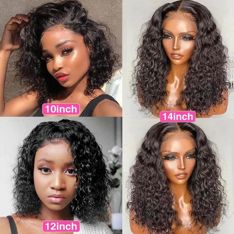Rose Hair Water Wave 5x5 HD Lace Short Bob Wig 150% Density Virgin Human Hair