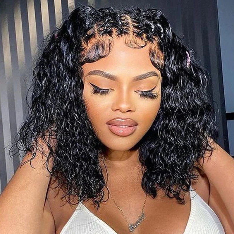 Rose Hair Water Wave 5x5 HD Lace Short Bob Wig 150% Density Virgin Human Hair