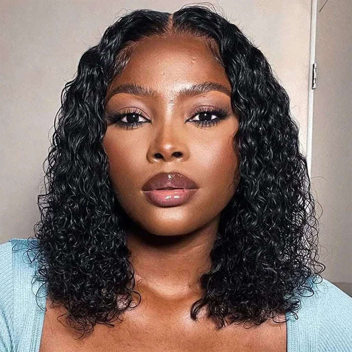 Rose Hair Water Wave 5x5 HD Lace Short Bob Wig 150% Density Virgin Human Hair