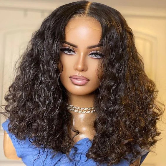 Rose Hair Water Wave 5x5 HD Lace Short Bob Wig 150% Density Virgin Human Hair