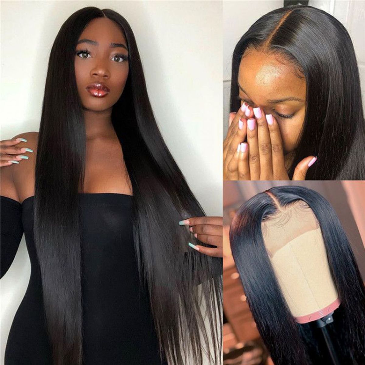 Cardi B Style Natural Black Straight 4*4 Closure Lace Wig