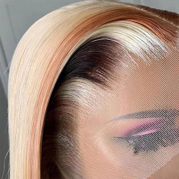 P4/27/613 Ombre Colored Highlight Human Hair Wig 13x4 HD Straight Lace Front Wigs
