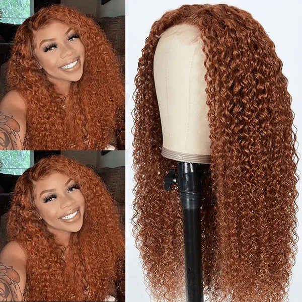 Jerry Curly Ginger Brown Colored Lace Front Human Hair Wigs Pre Plucked Natural Hairline