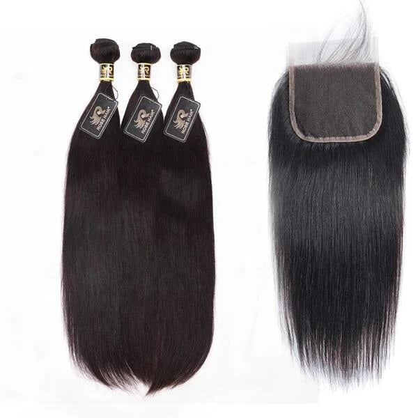 Rosehair 10A Grade Brazilian 3 Bundles Virgin Hair With 4*4 Lace Closure Long Hair All Texture - Rose Hair