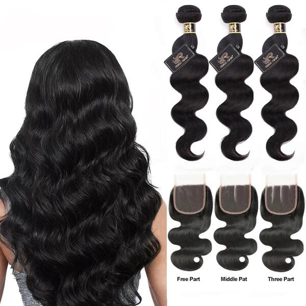 Rosehair 10A Grade Brazilian 3 Bundles Virgin Hair With 4*4 Lace Closure Long Hair All Texture - Rose Hair