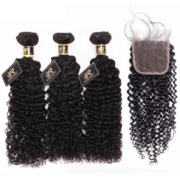 Rosehair 10A Grade Brazilian Kinky Curly 3 Bundles Virgin Hair With 4*4 Lace Closure - Rose Hair
