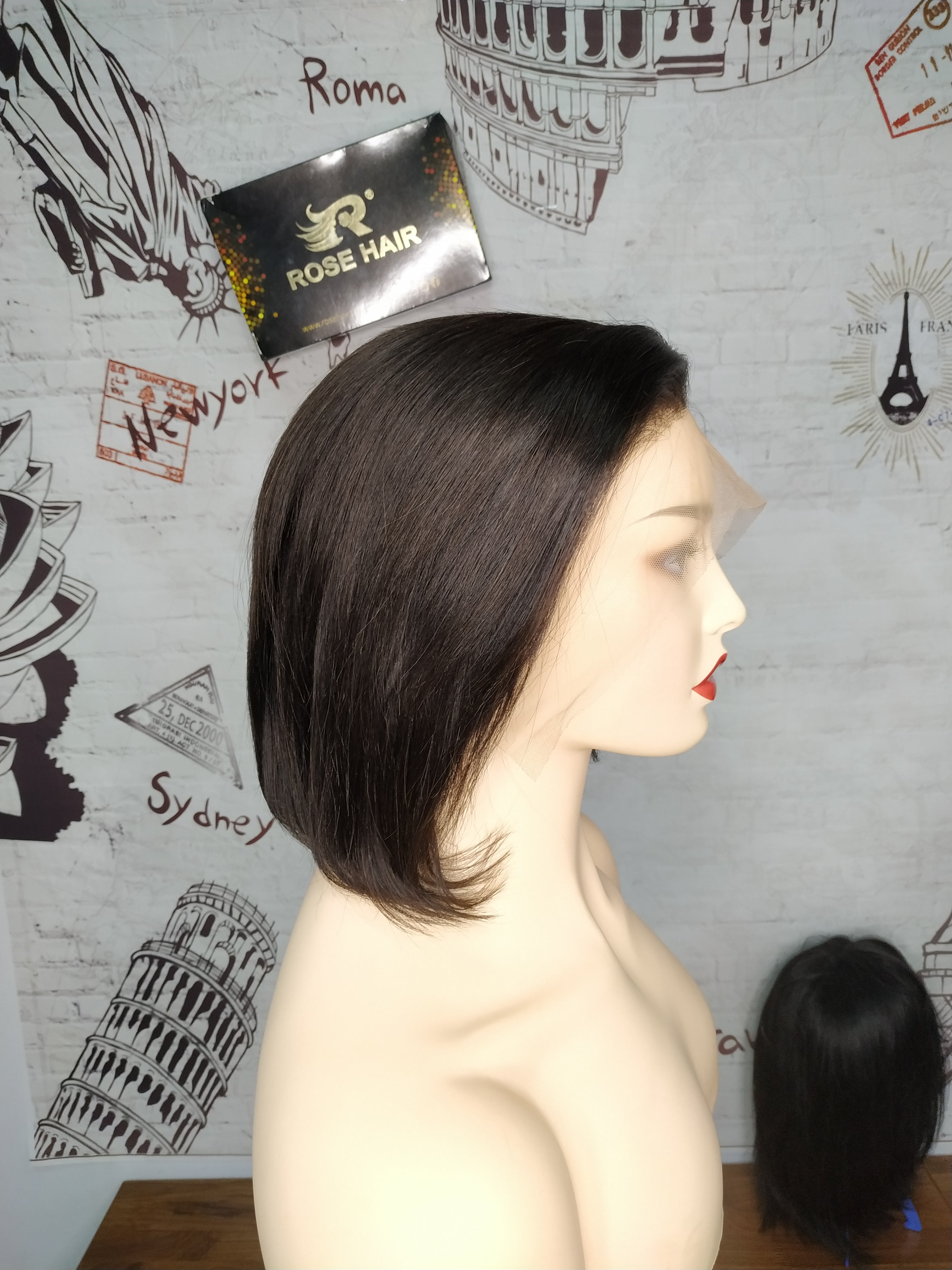 13*4 Frontal Lace Wig Side Part Short Straight Cut - Rose Hair
