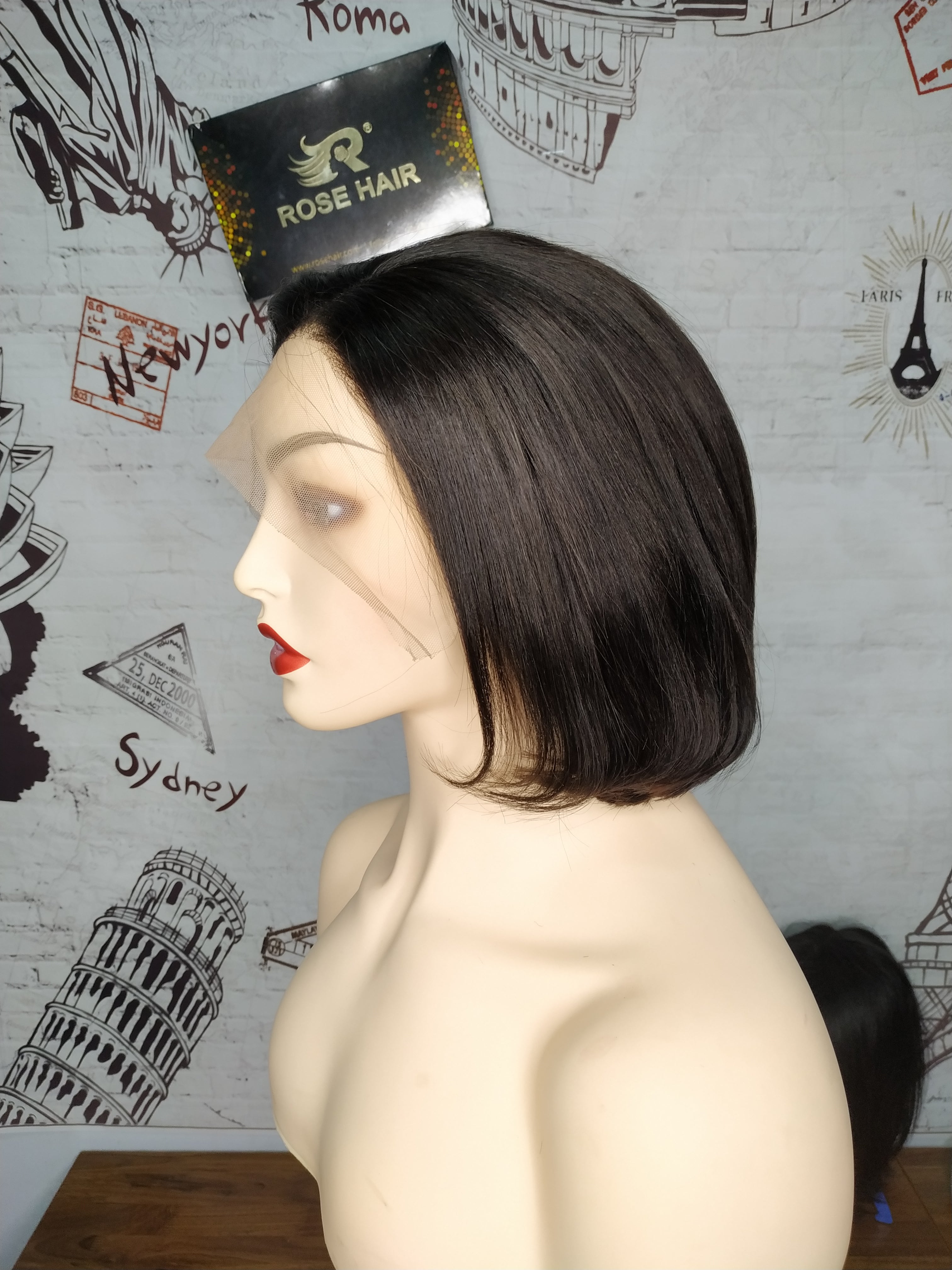 13*4 Frontal Lace Wig Side Part Short Straight Cut - Rose Hair