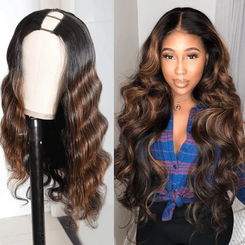YTber Recommend Body Wave Upart Wigs Mixed Dark Auburn Colored Scalp Protective Human Hair Wigs