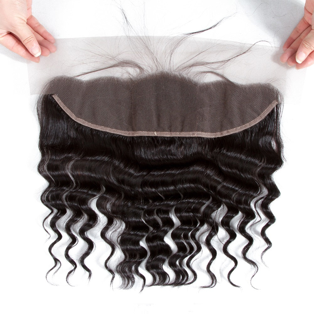 1PCS Brazilian Virgin Deep Wave Pre Plucked 13x4 Lace Frontal - Rose Hair