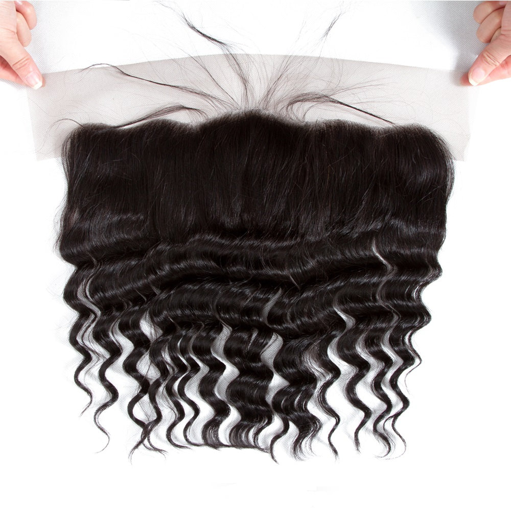 1PCS Brazilian Virgin Deep Wave Pre Plucked 13x4 Lace Frontal - Rose Hair