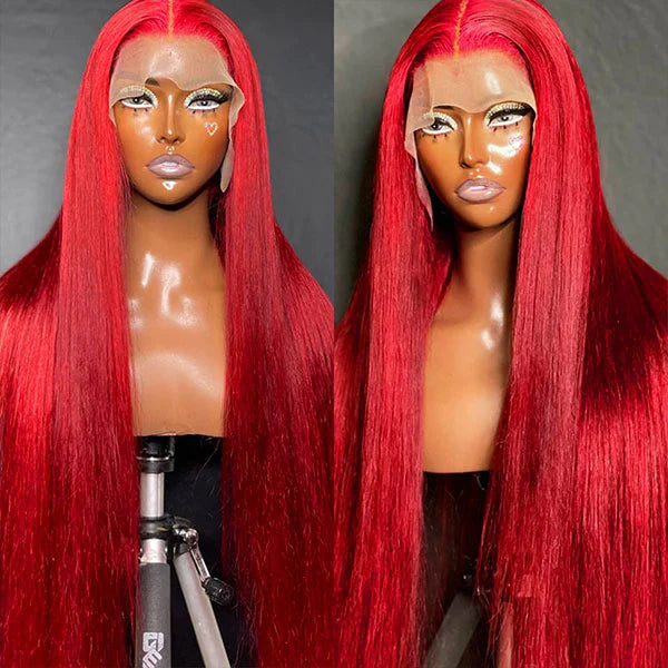 Rose Hair Red Color 13x4 HD Lace Front Human Hair Wigs Brazilian Straight Pre Plucked