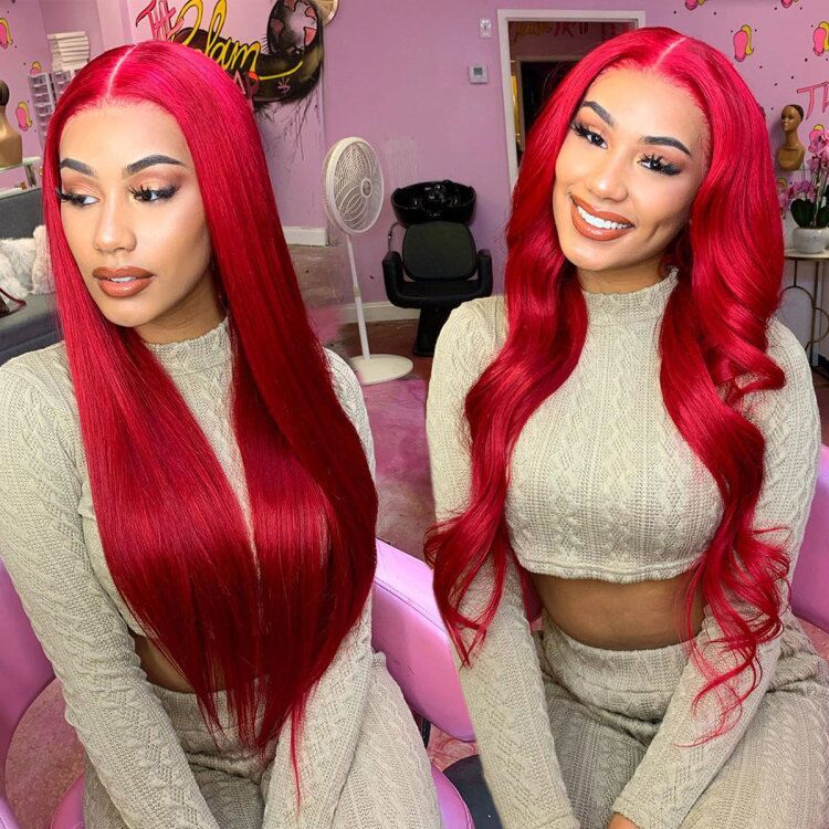 Rose Hair Red Color Straight Hair 13x6 Lace Front Wig Human Hair For Black Women